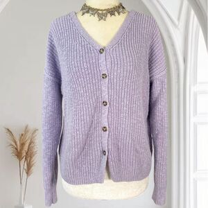 Hippie Rose Chunky Coquette Lilac Light Purple Knitted Knit Button Up Cardigan M